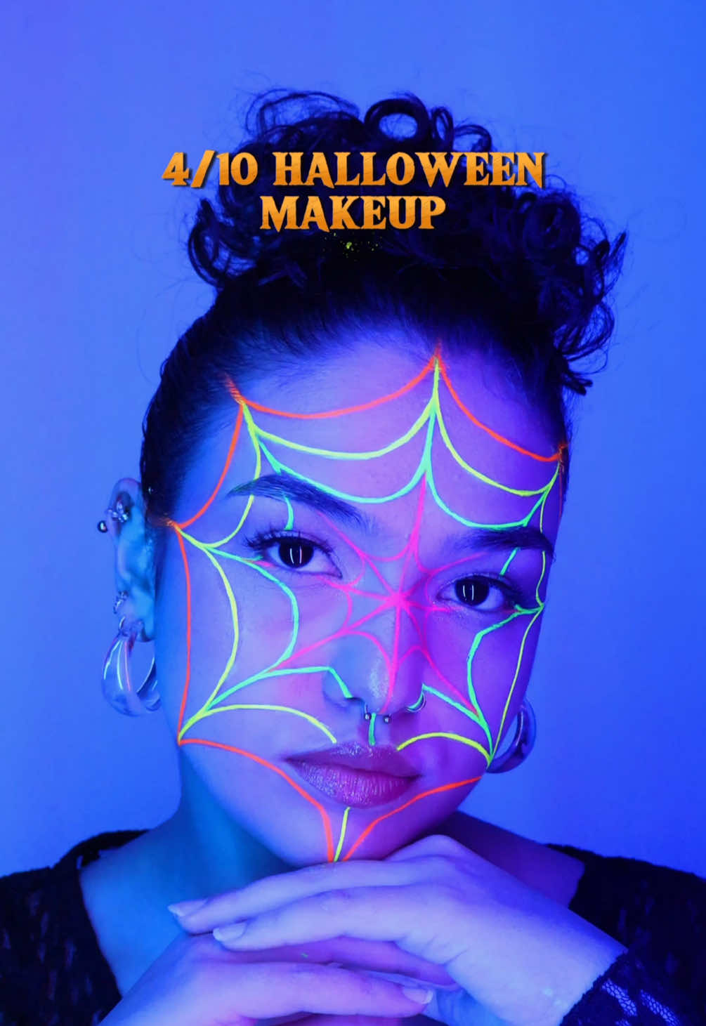 @Buket Berçe Kobal adlı kullanıcıya yanıt veriliyor 🧡4/10 Halloween Makeup🎃💀🖤Neon Spider Web makeup🕸️🕷️ #spiderweb #halloweenmakeup #neonmakeup 