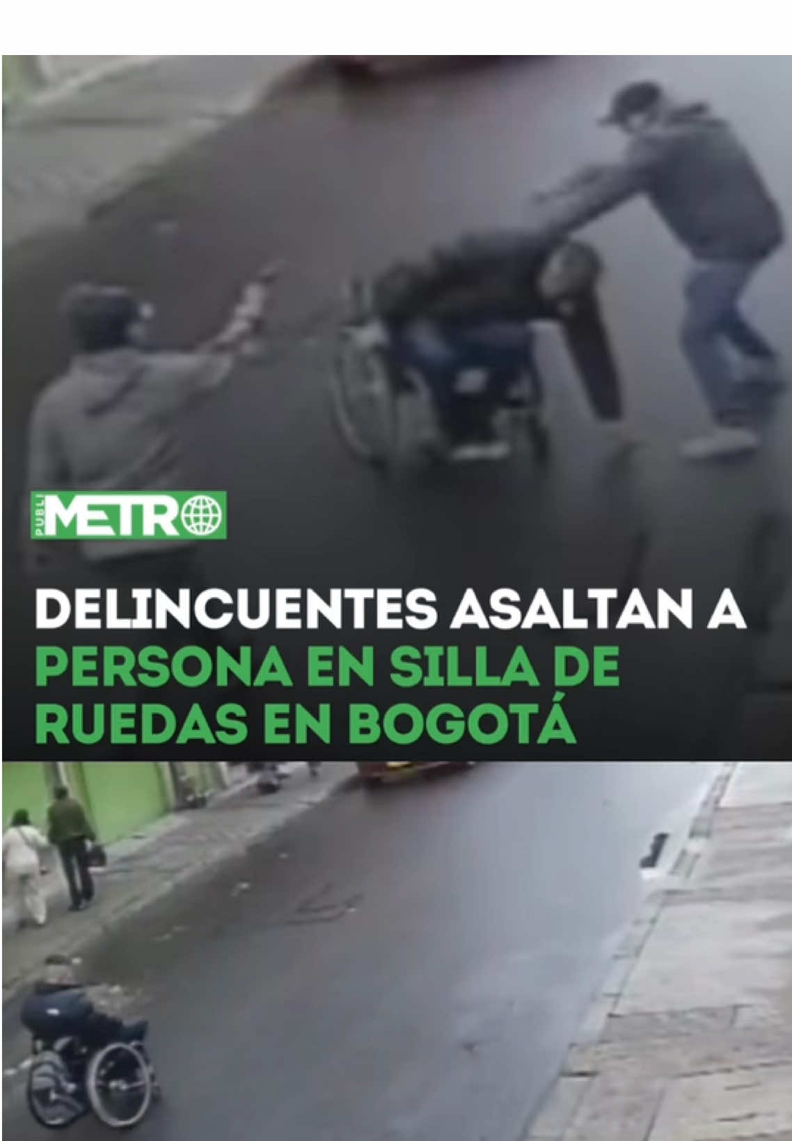 #Noticias | Un nuevo hecho de inseguridad generó rechazo en el sur de la capital. Una persona en condición de discapacidad, usuaria de silla de ruedas, fue víctima de un violento asalto en el barrio El Claret, localidad Rafael Uribe Uribe. El crimen, ocurrido el 14 de octubre y captado por cámaras de seguridad, muestra cómo tres delincuentes que se movilizaban en motocicleta siguieron a la víctima y su acompañante durante varias cuadras, hasta atacarlos a plena luz del día. En el video se observa el momento en que uno de los hombres empuja con fuerza a la víctima y le arrebata una maleta, mientras otro la intimida con un arma de fuego. Su acompañante también fue agredida y despojada de sus pertenencias. Un conductor que presenció la escena intentó intervenir, pero desistió al ser amenazado por los delincuentes. La comunidad del sector reaccionó con profunda indignación y exigió mayor presencia de la Policía, denunciando que los robos a mano armada son cada vez más frecuentes en la zona. #Bogotá #Inseguridad #ElClaret