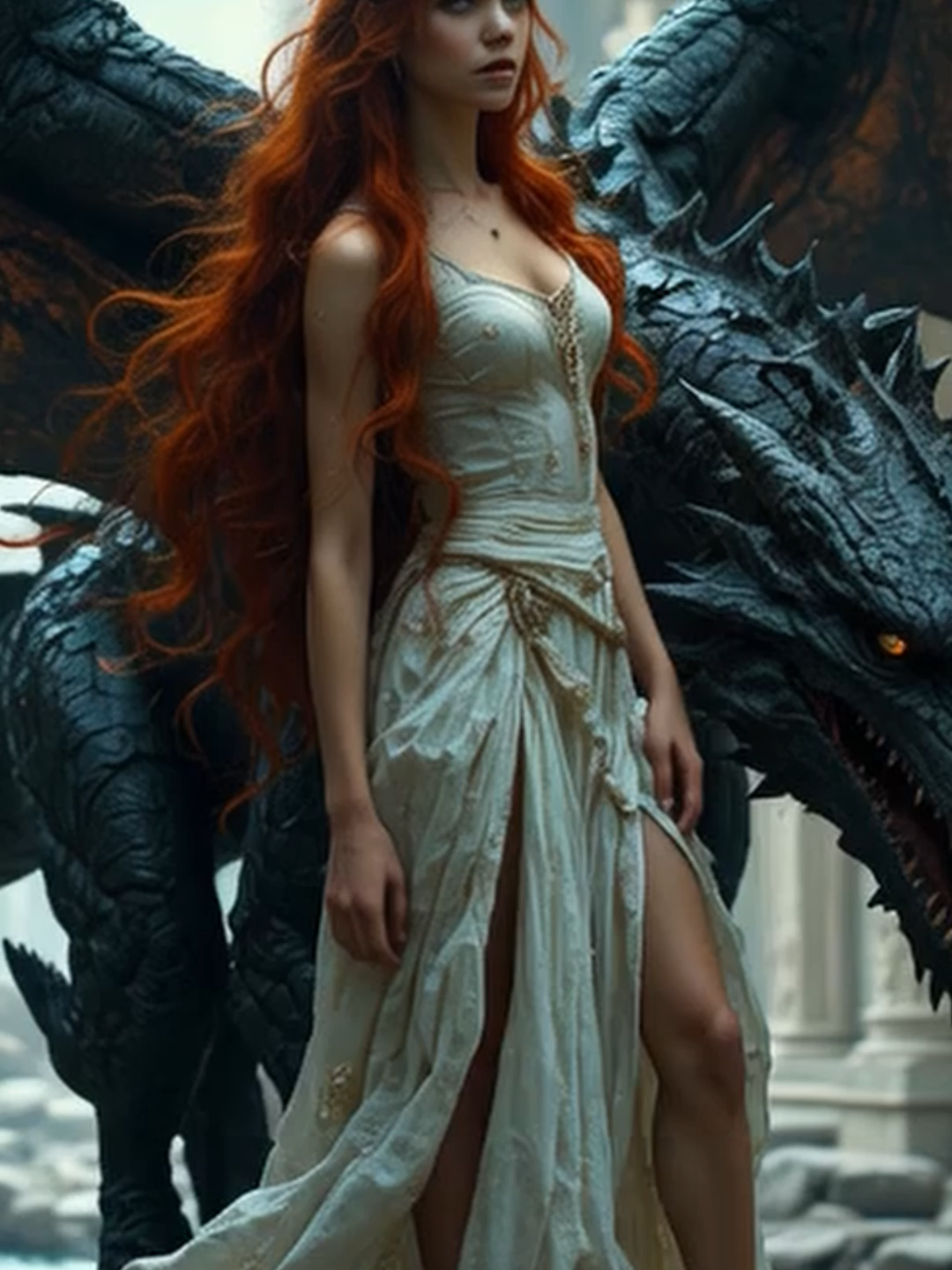 In The Garden Of Peace...  #dragons #fyp #aiartist #fantasy #epic #edgeoftheworld #mywork #beauty #lostworld #cinematic #trailer #redhair #dragon #elves #winter #spring  #spring