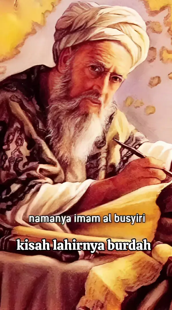 Kisah ini berpusat pada pengarangnya, seorang penyair agung dari Mesir bernama Syarafuddin Abu Abdillah Muhammad bin Sa'id al-Bushiri, atau lebih dikenal sebagai Imam al-Bushiri (1211–1294 M). Beliau adalah seorang sastrawan dan kaligrafer ulung yang hidup di bawah naungan Dinasti Mamluk. Suatu ketika, Imam al-Bushiri diuji oleh Allah SWT dengan penyakit yang sangat berat. Beliau menderita *faalij*, yaitu kelumpuhan pada separuh tubuhnya (stroke). Penyakit ini membuatnya tidak berdaya, tidak bisa bergerak, dan sangat bergantung pada orang lain. Berbagai tabib dan metode pengobatan telah diupayakan, namun tak kunjung membawa kesembuhan. Dalam keputusasaan dan penderitaan inilah, titik balik hidupnya terjadi. Titik Balik: Mencurahkan Kerinduan dalam Syair Di tengah kelemahannya, Imam al-Bushiri menyadari bahwa satu-satunya harapan yang tersisa adalah memohon pertolongan langsung kepada Allah SWT melalui perantara (wasilah) yang paling dicintai-Nya, yaitu Nabi Muhammad SAW. Dengan segenap kekuatan yang tersisa, didorong oleh rasa cinta dan kerinduan yang mendalam kepada Rasulullah, beliau mulai menggubah sebuah syair. Beliau mencurahkan seluruh isi hatinya ke dalam untaian kata-kata, memuji akhlak, kemuliaan, perjuangan, dan mukjizat Nabi Muhammad SAW. Setiap bait ia tulis dengan ketulusan, air mata, dan harapan besar akan *syafaat* (pertolongan) dari sang Nabi. Syair inilah yang nantinya akan dikenal sebagai Qasidah Burdah. Puncak Kisah: Mimpi yang Membawa Mukjizat Setelah selesai menyusun qasidah tersebut, dalam keadaan lelah dan pasrah, Imam al-Bushiri pun tertidur. Dalam tidurnya, beliau bermimpi suatu mimpi yang sangat indah. Beliau bertemu langsung dengan Baginda Nabi Muhammad SAW. Di dalam mimpi itu, Imam al-Bushiri membacakan syair-syair pujian yang baru saja ia karang di hadapan Rasulullah. Sang Nabi mendengarkannya dengan saksama sambil tersenyum, menunjukkan keridhaan dan kebahagiaan beliau atas karya tulus tersebut. Setelah Imam al-Bushiri selesai, Rasulullah SAW melakukan dua hal yang menjadi inti dari mukjizat ini: 1. Mengusap tubuhnya: Beliau dengan penuh kasih sayang mengusapkan tangannya yang mulia ke bagian tubuh Imam al-Bushiri yang lumpuh. 2. Memberikan Jubah (Burdah): Rasulullah SAW kemudian melepaskan jubah (dalam bahasa Arab disebut 