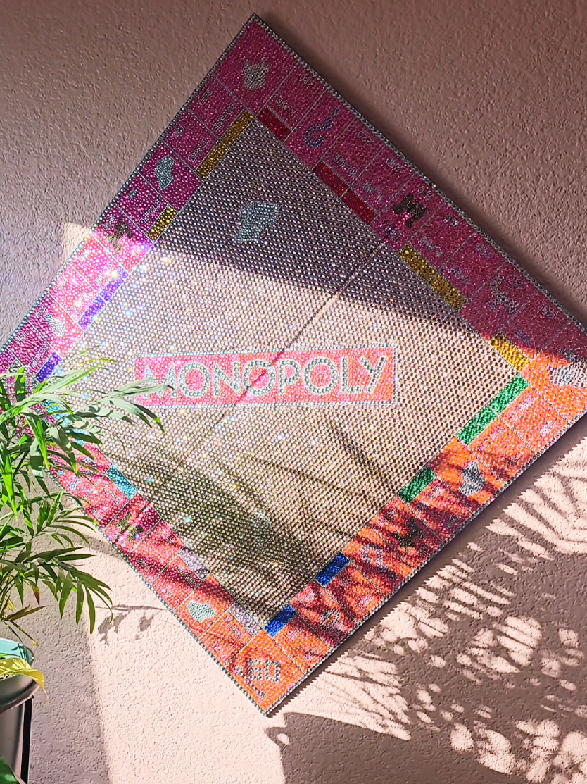 Adding a Monopoly board to the bedazzled game collection 🤩 #bedazzled #Monopoly #custom #bling ##custommonopolyboard 