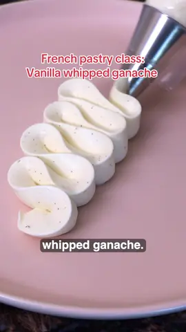 Recipe⬇️ - 300 g whipping cream (1) at least 33 % fat to heat - A vanilla pod or a tbsp of vanilla extract - 300 g whipping cream (2) at least 33 % fat kept in the fridge - 240 g white chocolate (at least 30%) -  cut in small pieces Heat up the whipping cream (1) to a boil with one vanilla pod or vanilla extract. Let it infuse for 20 minutes. Put your white chocolate in a large bowl. Remove the vanilla pod from your whipping cream (1) and heat it up again to a boil. Pour onto your white chocolate. Let this for 1 min for the chocolate to melt.  Add the cold whipping cream and whisk until it becomes homogeneous. Let it rest in the fridge for 6 hours at least otherwise you will not be able to whip it. Whip to soft peaks before assembly of a mousse cake and to stiff peaks for piping 