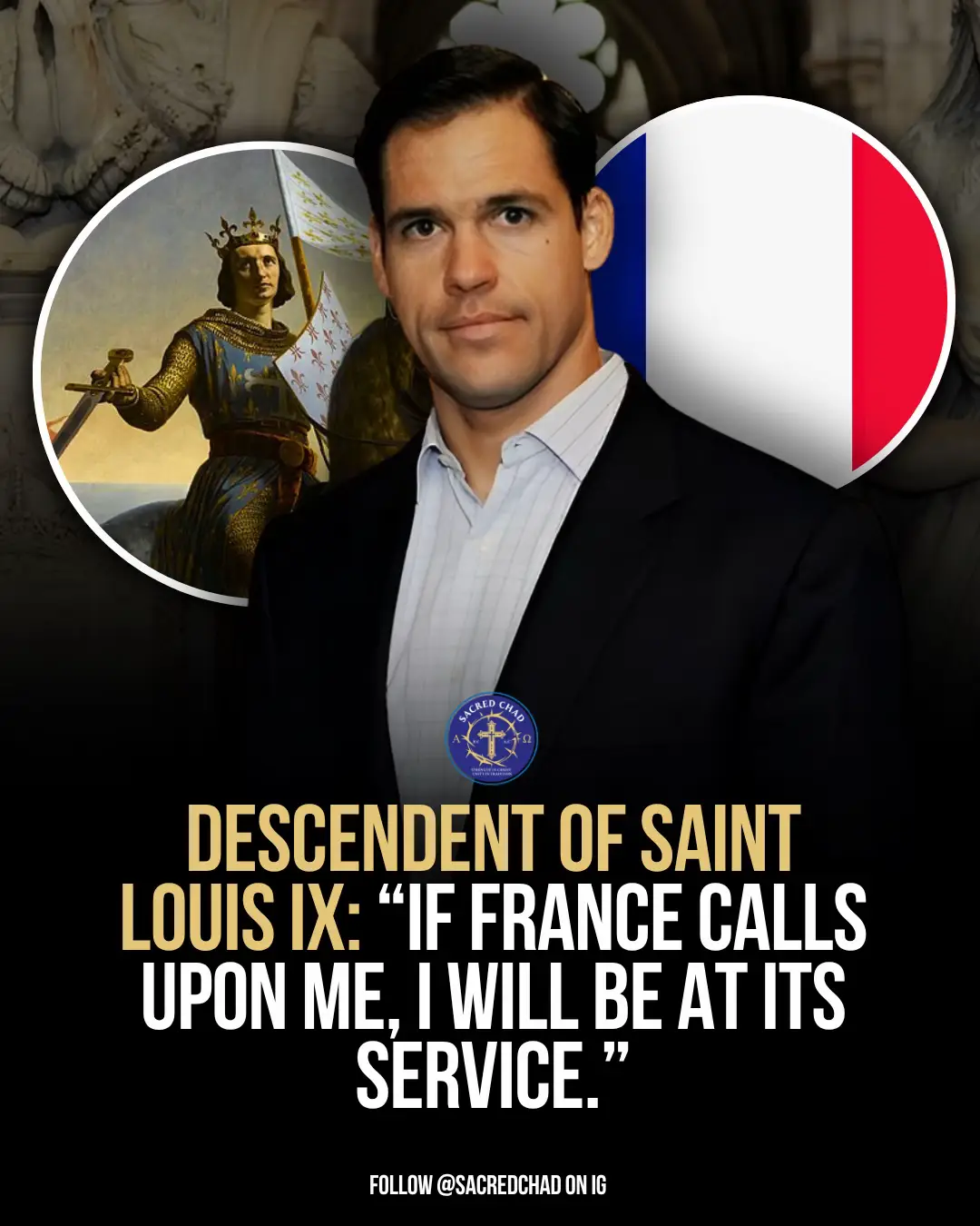 Louis de Bourbon, Duke of Anjou — a direct descendant of Saint Louis IX — said he would serve France if the nation called for a return of the monarchy. He warned that the Fifth Republic is nearing collapse and called for a monarchy “above parties, unifying.” #france #monarchy #christianity #catholic #news