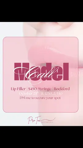 ✨ Model Call ✨  Lip filler models needed $450/syringe 🗓️ October 25th 11-3 💌 DM me to book #filler #model #rockford #lips #fyp 