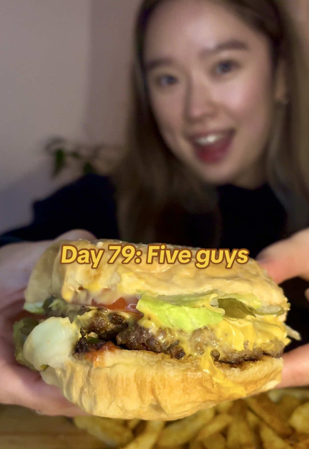Day 79 | FIVE GUYS 🍔 I was craving a juicy and saucy burger and @Five Guys Burgers & Fries was calling my name!!  I’ve got the little bacon cheeseburger with cajun fries ❤️ What’s your order from five guys?  #mukbang #eating #fiveguys #burger #foodasmr 