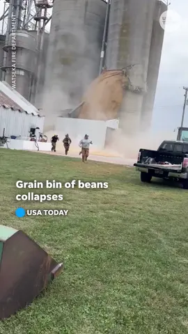A grain bin filled with soybeans collapsed in Iroquois County, Illinois, taking out power lines but causing no injuries.