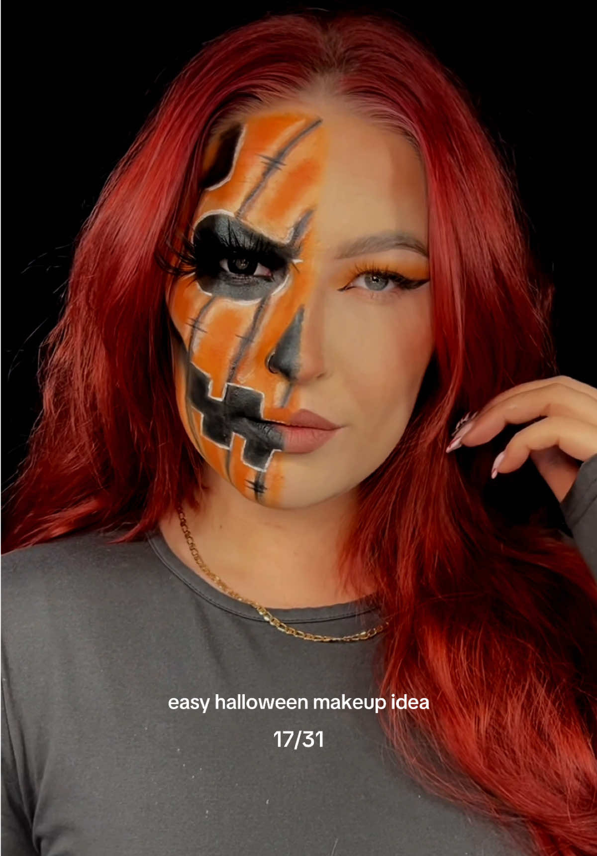 who me? DAY 16 I MESSED UP 🫦🎃 day 16/31 #31daysofhalloween #halloweenmakeup #pumpkinmakeup #halloweenidea  products used:  @nyxcosmetics_uk the brow glue crazy lift, epic ink liner, epic wear liner  @NARS Cosmetics light reflecting foundation, pot concealer, laguna bronzer  @milkmakeup bronzing stick  @Morphe Cosmetics cheek thrills blush @BEAUTY BAY brights palette  @Mehron Makeup creme paint sticks  @EldoraFalseEyelashes lash  @EYLURE LONDON naturals lash 