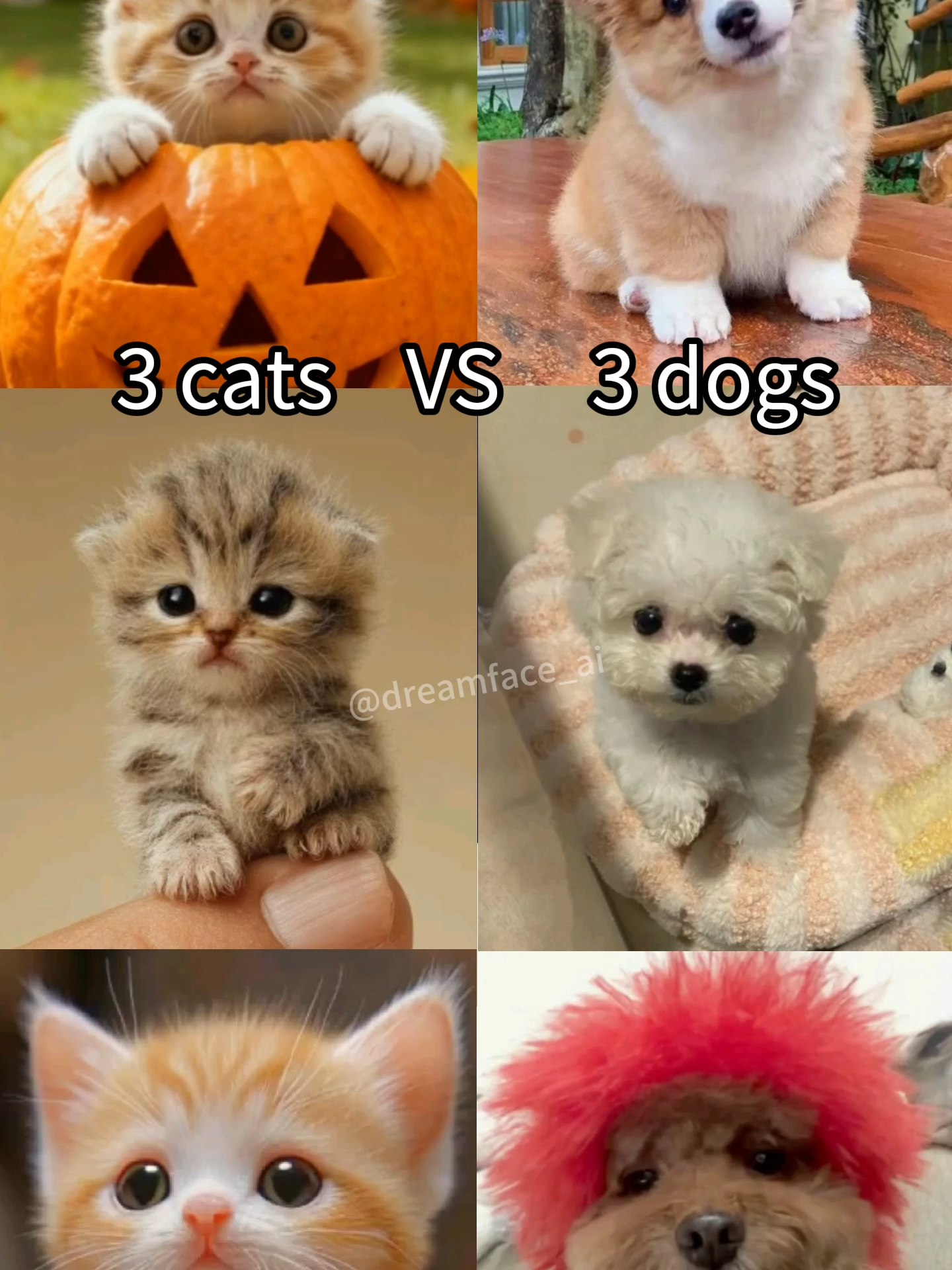 Three kittens and three puppies are competing against each other. Who do you think will win?#dreamface#cat #dog #lipsync #aigenerated #funnyvideo