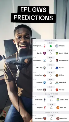 English Premier League Gameweek 8 predictions. Let me hope I get them right.  #PremierLeague  #football #footballtiktok #epl #predictions 