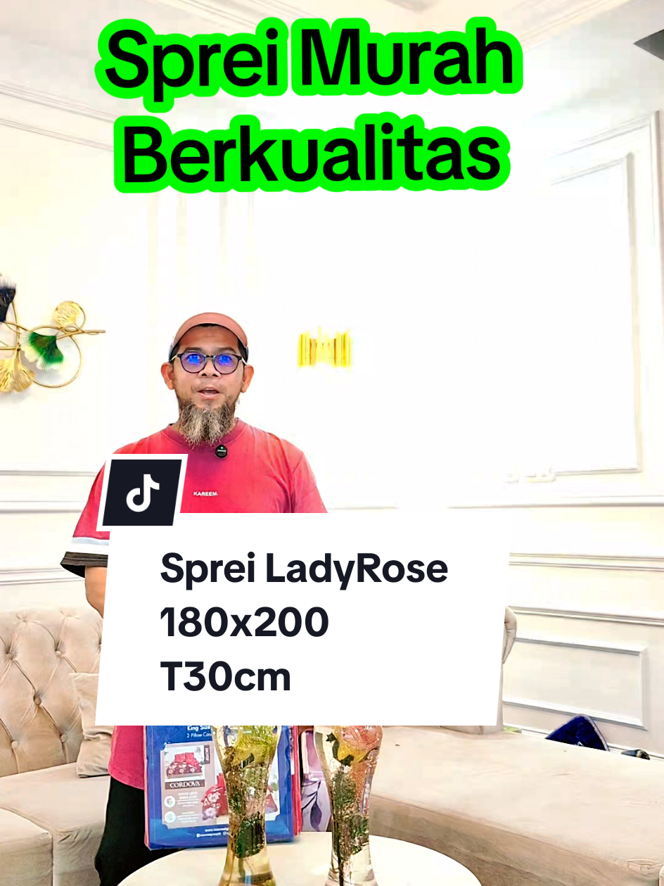 Tentang produk ini  Detail  Jenis Seprai & Lembar Sarung Bantal  Pola Motif Bahan Microfibre Ukuran Seprai King Kuantitas per 1 Kemasan  Instruksi Bebas Dicuci Mencuci  Merek Lady Rose  Deskripsi  KHUSUS YANG TINGGI 30 CM UNTUK PEMBELIAN 1 PC KAMI KIRIMKAN DENGAN LEPAS KARDUS AGAR TETAP MASUK ONGKIR 1 KG.  TELITI SEBELUM MEMBELI  Isi:  - Sprei 180x200x30 cm  - 2 sarung bantal 48x70 cm  -2 sarung guling 34x100 cm  #sprei  #sprei180x200 #spreiladyrose180x200 #spreiladyroseking  #spreimurahberkualiatas 