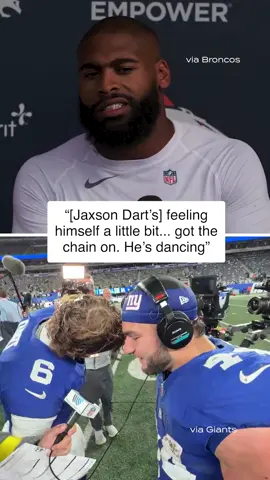 Broncos OLB Jonathan Cooper was asked about rookie QB Jaxson Dart ahead of Week 7 game #nygiants #broncos #jaxsondart