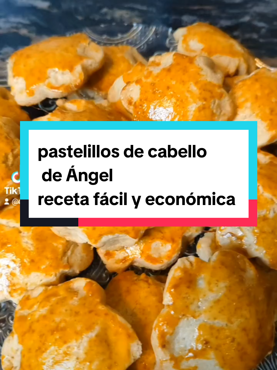 Pastelillos de cabello de ángel :                                                                                                                                                                                                                                                 Ingredientes ;                                                                                                                                                                                                                                                                                    - 100 gramos de manteca de cerdo , 100 gramos de azúcar , una yema de huevo , 50 ml de mistela o moscatell , 250 gramos de harina comun, 1 cucharadita de levadura en polvo , 1 de bicarbonato de sódio , cabello de ángel .                                               !80 º , calor arriba y abajo , 15 minutos o hasta que esten tostaditos. #dulcescaseros #recetasdulces #dulces #tradiciones #reposteriaencasa 