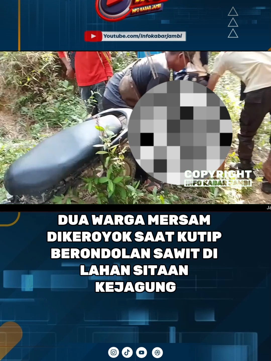 Dua warga Kecamatan Mersam, Kabupaten Batang Hari, menjadi korban pengeroyokan di area perkebunan PT Delimuda Perkasa — perusahaan sawit yang berstatus sitaan Kejaksaan Agung RI. Peristiwa yang terjadi pada Selasa, 14 Oktober 2025 ini menyita perhatian publik karena kedua korban, ND dan HD, diserang secara brutal saat hanya mengutip berondolan sawit yang jatuh. Korban mengalami luka serius, bahkan salah satunya nyaris buta akibat hantaman benda tumpul. Lebih miris lagi, keluarga korban mengaku diminta uang tebusan agar motor mereka dikembalikan. Kini, kasus ini tengah bergulir di Polsek Maro Sebo Ulu, namun belum menunjukkan perkembangan berarti. Aktivis hukum mendesak agar polisi bertindak tegas karena kasus ini dinilai sebagai bentuk kesewenang-wenangan terhadap rakyat kecil. Hingga berita ini diterbitkan, belum ada tanggapan resmi dari pihak perusahaan maupun kepolisian. 📍 Lokasi: Mersam, Kabupaten Batang Hari, Jambi 📅 Tanggal Kejadian: 14 Oktober 2025 🎙️ Reporter: Syovwan – Info Kabar Jambi #InfoKabarJambi #BeritaJambi #BatangHari #Penganiayaan #PTDelimudaPerkasa #KeadilanUntukRakyatKecil