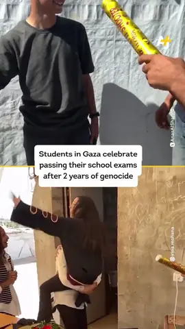Some high school students in Gaza celebrated passing their final exams after two years of genocide. #Palestine #IsraeliOccupation#Tawjihi #HighSchoolExams #School