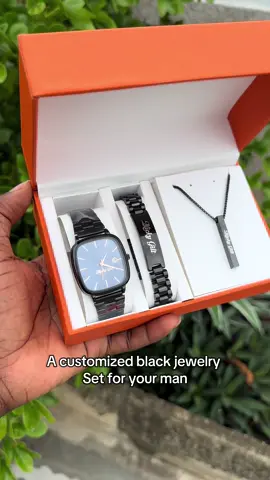 A customized black jewelry  Set for your man ☎️WhatsApp us on 0551192790 to order  #customizedgifts #customizedgift #personalizedgifts #forhim #formen 