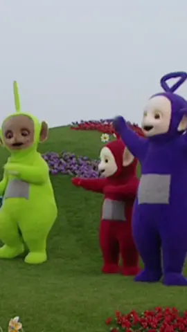 who would watch the Teletubbies enter the Traitors roundtable? 👀 #TheCelebrityTraitors #TheTraitors   Video: All four Teletubbies dancing outside in Teletubbyland.