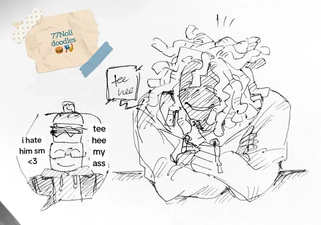 A bunch of oo7n7 and Noli doodles Something something the lion does not concern themselves with canon lores but instead chooses to be delusional about it 💔 ##77noli #noli #007n7 #voidburger #roblox 