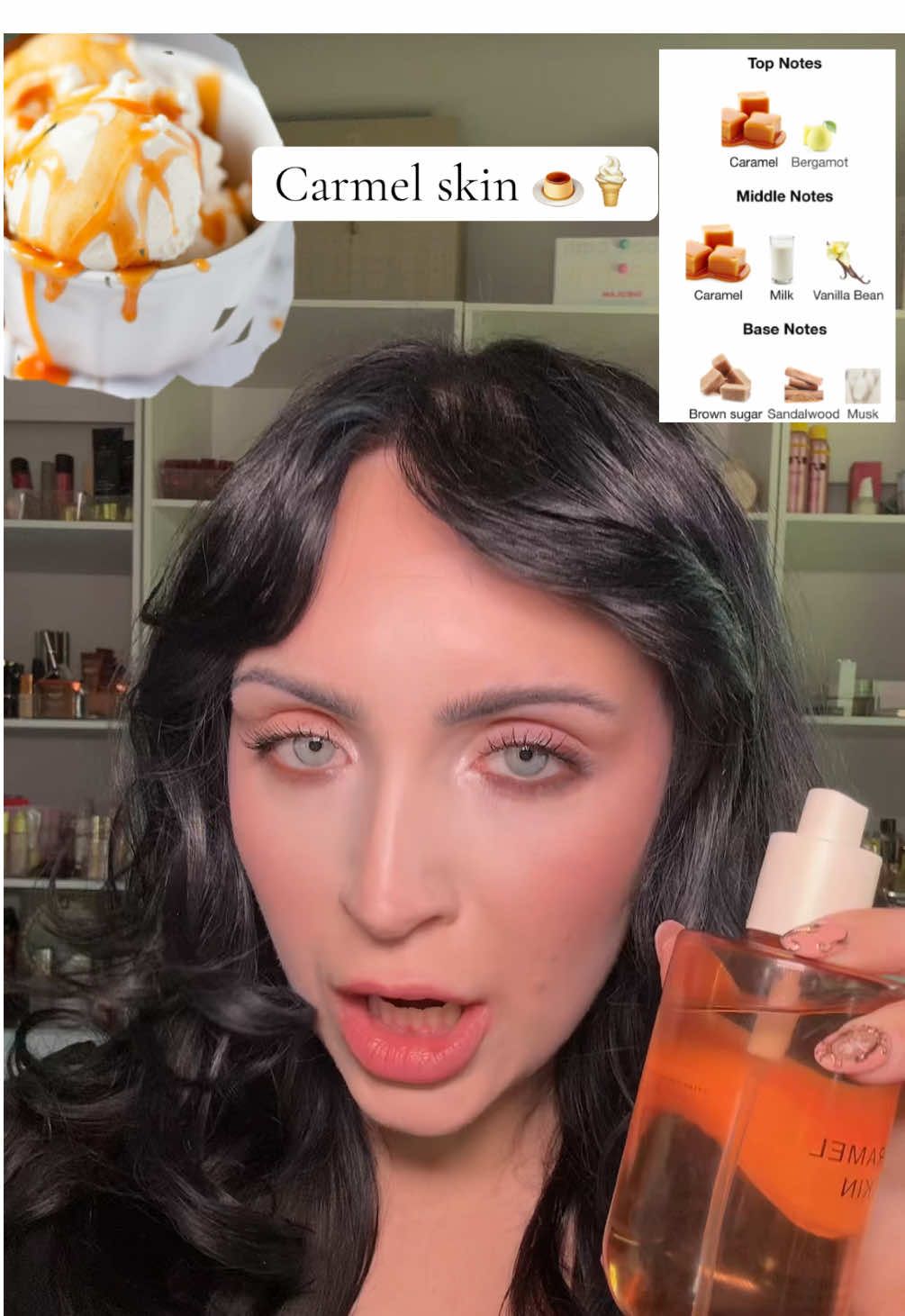 Caramel skin from @Phlur Fragrances smells like melted caramel over top of whipped vanilla and brown sugar #phlurvanillaskin #caramelskin #gourmondscents #tiktokshopcreatorpicks #perfumetiktok 