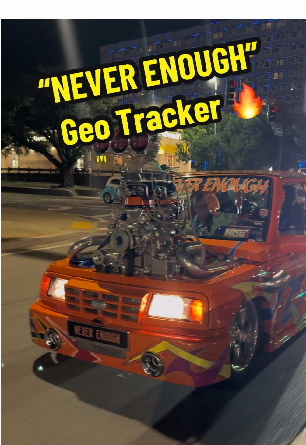 “Never Enough” 1994 Geo Tracker powered by a blown 383ci stroker with LOTS of nitrous • Owner: Duke and Sonia Roddy #sickcarsandtrucks #customcars #supercharged #nitrous #cruisinthecoast 