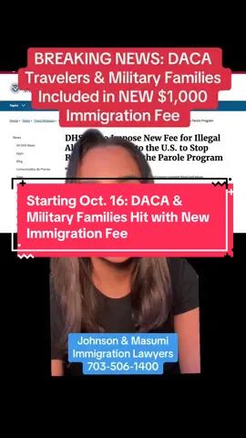 🚨 BIG Immigration News — $1,000 Parole Fee Starts October 16, 2025 If you’re planning to travel on DACA, applying for parole in place (PIP) as a military family member, or renewing re-parole, this affects YOU. Starting October 16, the Department of Homeland Security (DHS) will start charging a $1,000 fee every time parole is granted under INA 212(d)(5) — whether it’s your first parole, re-parole, or parole in place. That means: 💸 DACA parole or re-parole? You’ll owe $1,000 at approval. 🎖️ Military PIP? Same — every approval after Oct. 16 triggers the fee. 🔁 Re-parole or extensions? Each new grant restarts the $1,000 charge. Unless you qualify for a narrow exception (like urgent medical emergencies, funerals, or law-enforcement assistance), this fee applies — and no traditional fee waiver will cover it. ⚠️ Heads up: The fee is due after DHS decides to grant parole — not when you file. USCIS, CBP, or ICE will send a notice with payment instructions. If you don’t pay, parole will be denied. 🗓️ Effective Date: October 16, 2025 📍 Applies to: DACA travel, Military PIP, re-parole, and most other 212(d)(5) grants Share with others and save to refer back to. #immigrationnews #parole #uscis #immigrants #daca  
