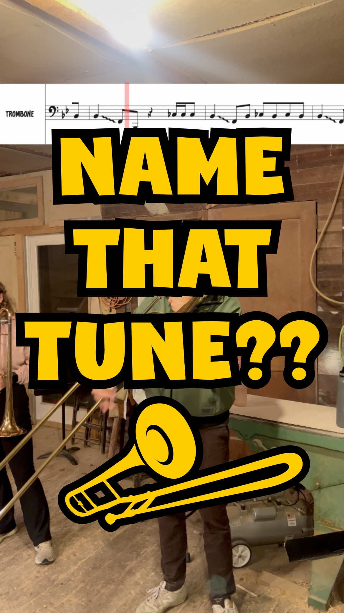 Trombone flex!! 🎶🤘Can anyone name that tune?? Duet this video with you playing along! #trombone #brass #brassband  #namethattune #trumpet #music #sousaphone 