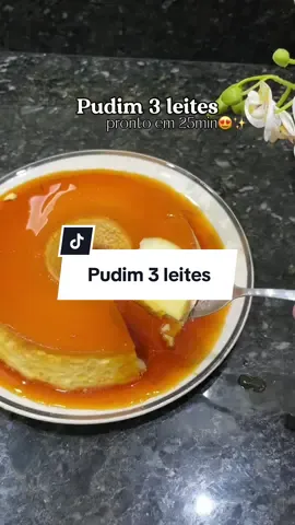 Pudim 3 leites 😍 INGREDIENTES  1 leite condensado 1 creme de leite  3 ovos  A mesma medida de leite condensado de leite liquido  CALDA 1 xícara de açúcar  1/2 xícara de água  . . . . #receitafacil #sobremesa #viraltiktok #pudim #fy