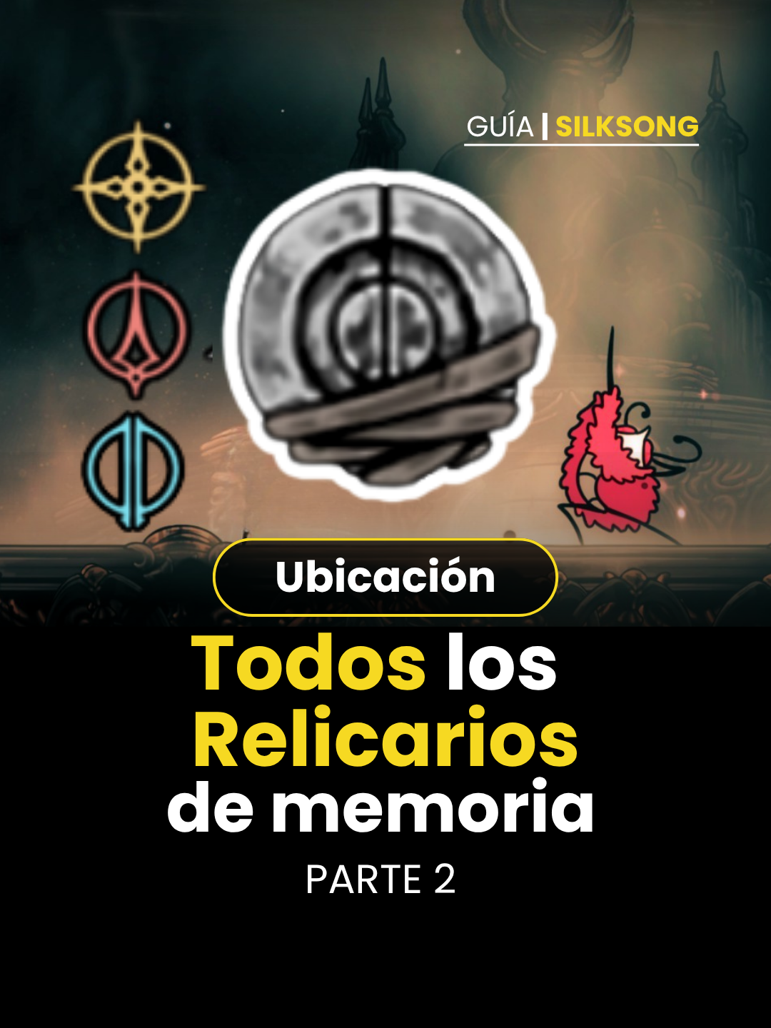Todos los Relicarios de Memoria Parte 2 | Relicario de Memoria | 20 relicarios de memoria | Temostramos las ubicaciones de los relicaros en: Arenas de Karak,  La losa, Muelles Profundos, Paramo Gris, Hogar a medio camino, Aguas Biliares, Memorium, Aguas Bilires, Marcha del Cazador (acto 3), Campanilla (acto 3)  #Silksong #hollowknightsilksong
