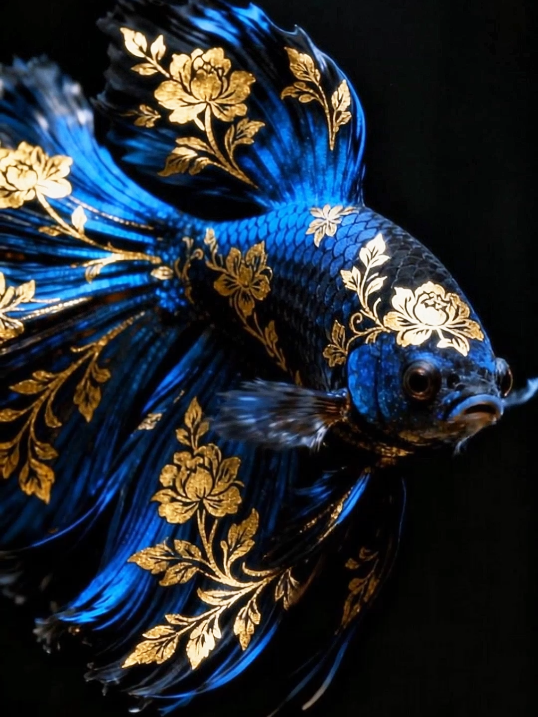 Live Wallpaper | Aquatic Elegance #bettafish #livewallpaper #floralpattern #beautifulfish #aquaticelegance #blueandgold #fantasyvisuals #relaxingvisuals #tranquil #aivideo #wallpapervideo