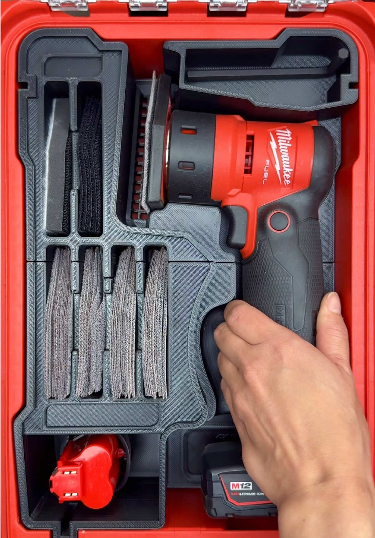 This M12 insert is a total game changer 👇🔥 Finally, a proper home for your M12 Orbital Sander/Polisher that keeps everything in one clean PACKOUT™ setup 💪 ⚙️ 7 sandpad slots so nothing gets lost or crushed 🔋 Fits even the big 5.0Ah High Output battery while attached 💨 Drain slot under the sanding head keeps the dust away 🇦🇺 Designed & built tough in Melbourne No rattles. No digging. Just grab it, clip it, and get it done 👊 #milwaukeepackoutsystem #packoutinserts #milwaukeetools #m12tools #packoutislife 