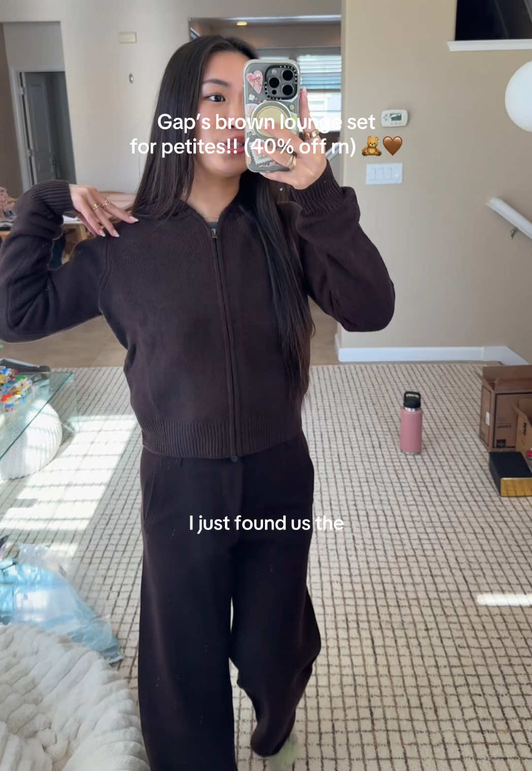 I’m living in this lounge set for fall 🤎 love you + ty for petite friendly sizing @Gap 