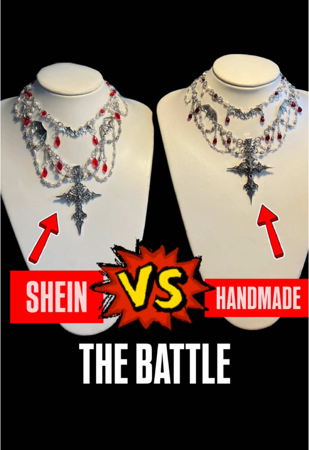 of course this is a really difficult comparison to make. cause i do understand that €85 is a lot of money for a necklace, and paying €7 for a shein necklace is much easier. you dont have to buy my necklace, but just consider not buying from shein instead :)  shein steals from small artists like me, and also manufactures necklaces like this in such unethical circumstances. you can check out part two on my profile :) #jewelry #SmallBusiness #smallbusinessowner #gothic #alternative #gothicjewelry #dutchsmallbusiness #handmade #fashion #supportsmallbusiness #explore #aesthetic #coquette #instagram #giftideas #fairycore #coquette #fantasyjewelry #fastfashion #shein #temu #aliexpress #fastfashionsucks #sheinhaul #aliexpress