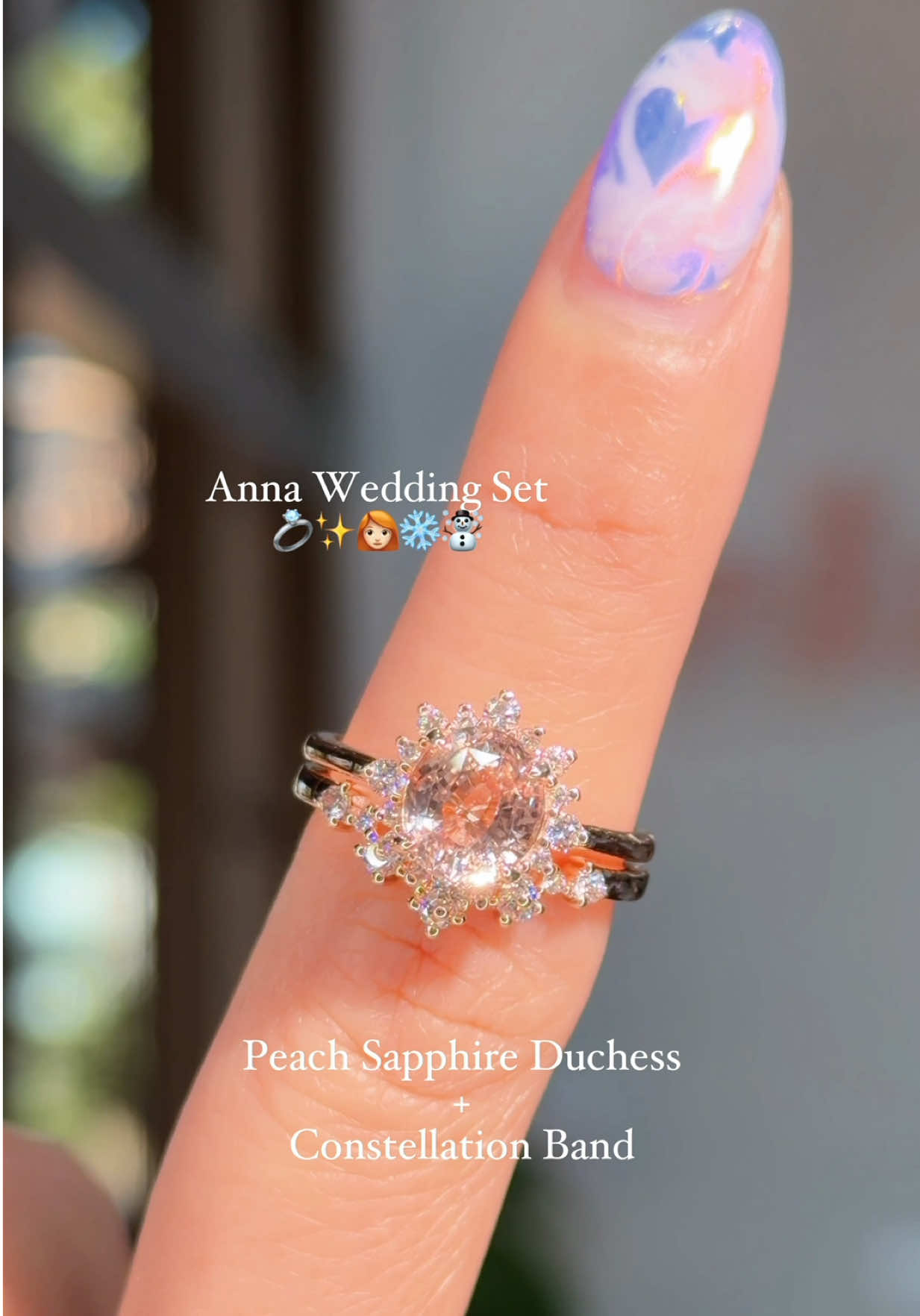 The rose gold engagement ring + wedding band set we’d pick for Princess Anna 🥰 💍 Oval Peach Sapphire Duchess Engagement Ring – $2,995 💍 Constellation Wedding Band – $1,099 💖 Save this post for future inspo 🥰 💌 Send this video to someone who’s favorite movie is Frozen ❄️ 🛍️ Shop now at PrincessBrideDiamonds.com