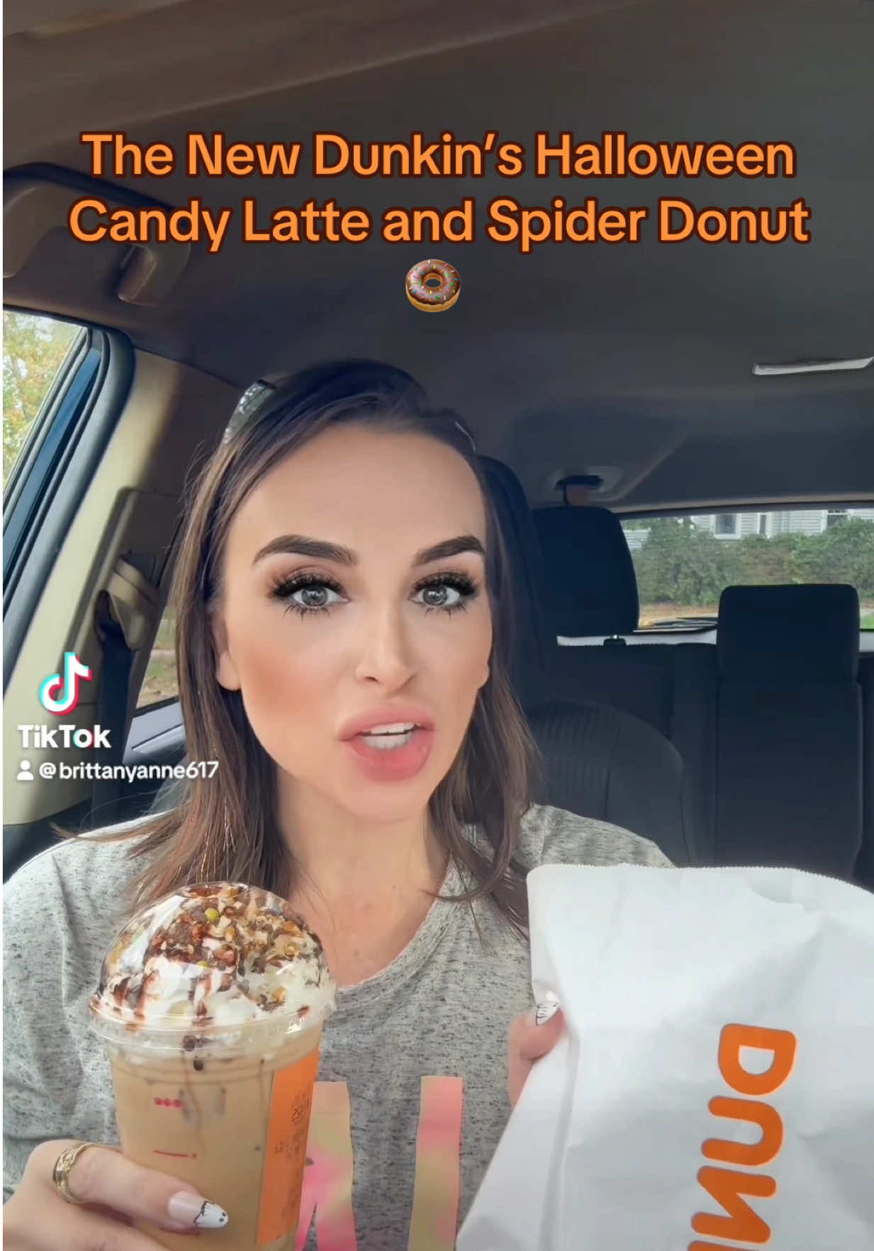 @Dunkin' Trying the new Candy Latte and the Spider speciality donut (but I think I got a mummy lol) #dunkin #dunkindonuts #americarunsondunkin #spiderdonut #dunkindonutscoffee 