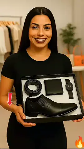 Kit completo: Sapato social, cinto, carteira e relógio! Perfeito para presentear 🎁 #sapatosocial #kitmasculino #estilo #couro #relogio 