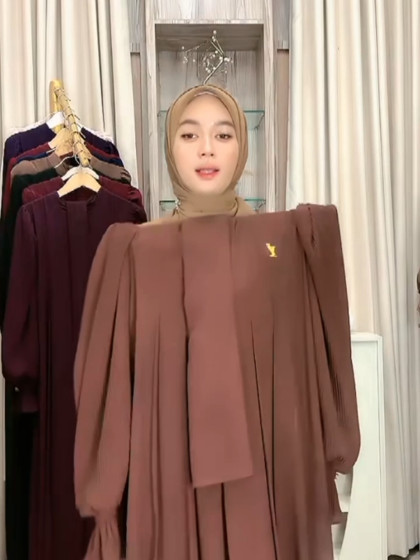 Zazaa Label - Sarah Set Gamis Hijab Motif Polos Bahan Ceruty Babydoll Full Furing Wanita Muslim Dewasa Non Busui Pesta Mewah