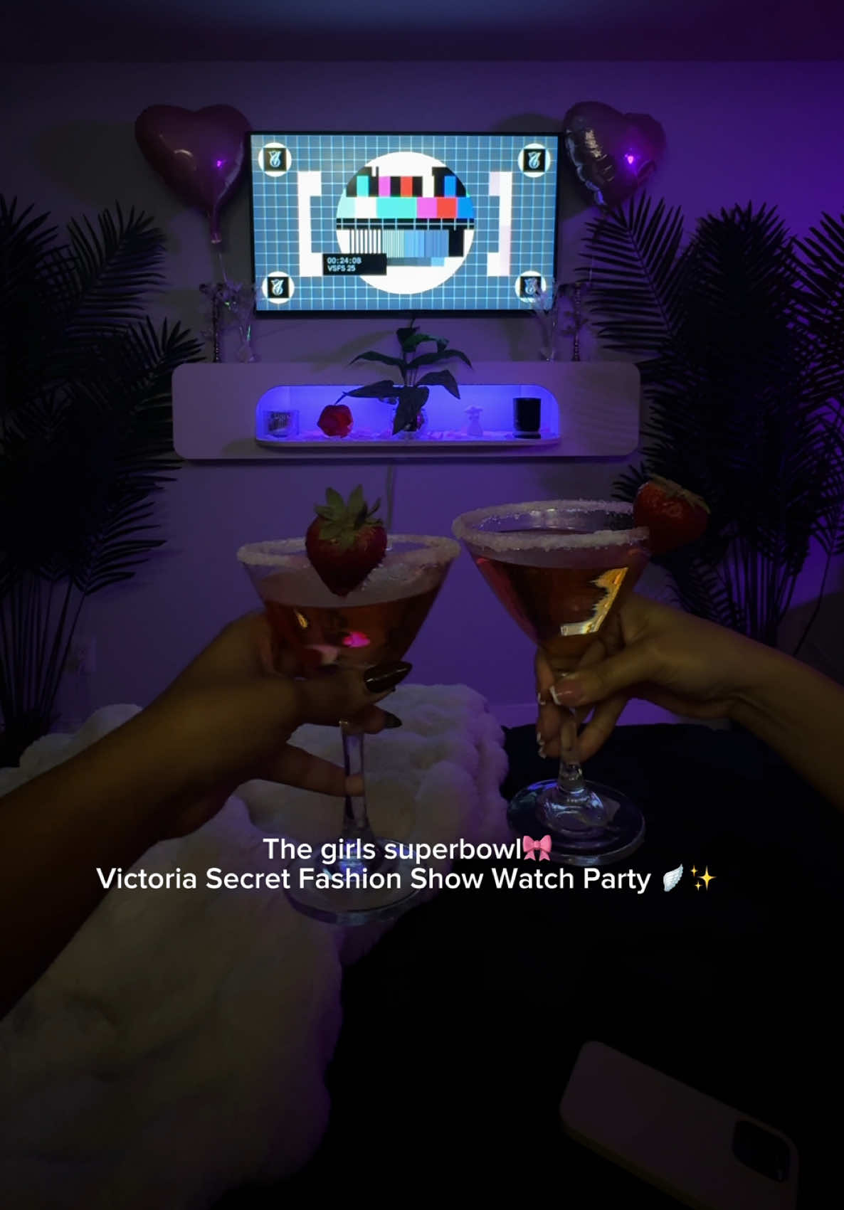 VS show with my girl 🎀🫧🪽✨ I did this so last minute and it came out so cute still! Next year I’ll do more lol #girlsnight #victoriassecret #watchparty #fashionshow #girlytok 