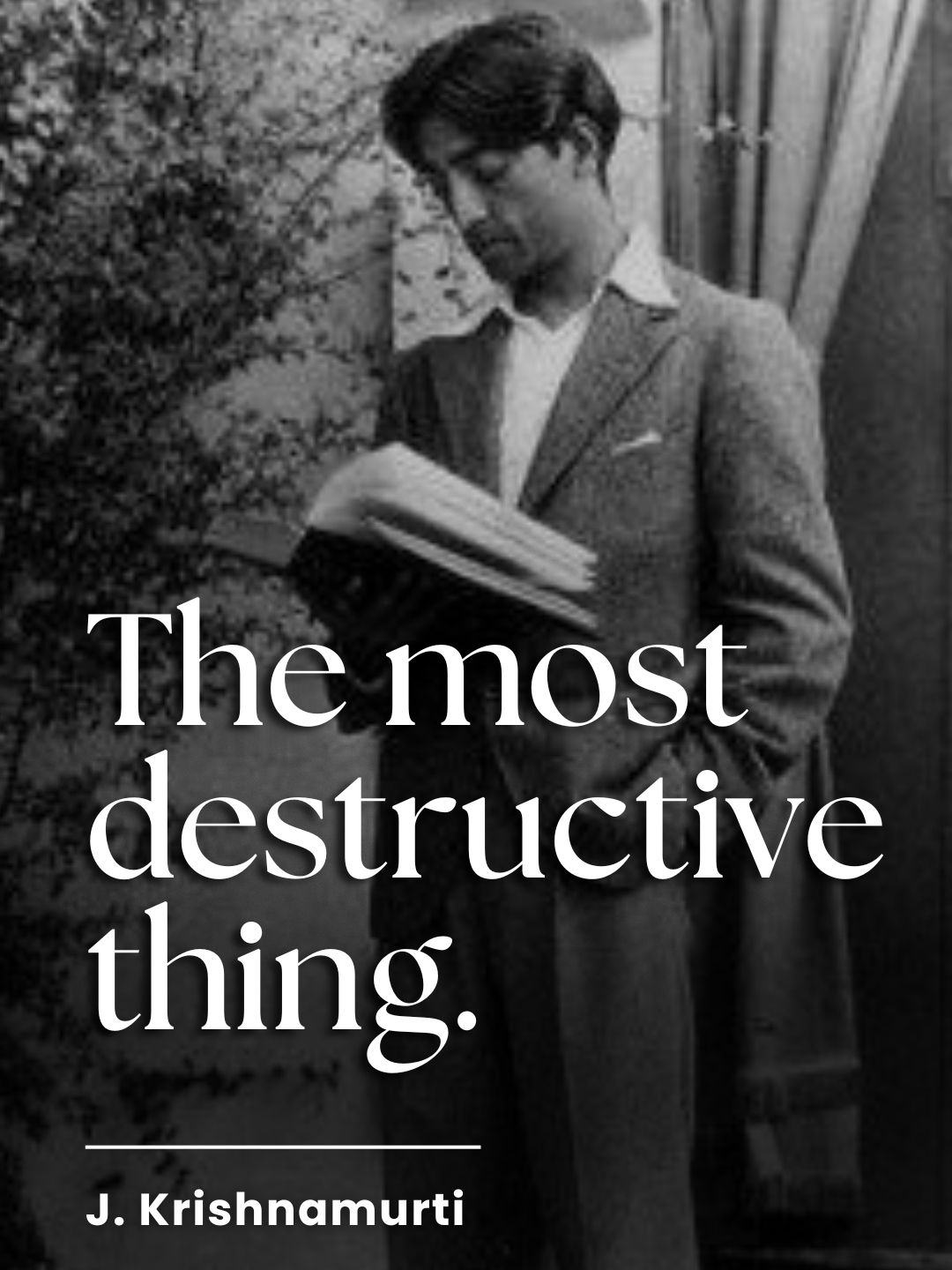 Can you see what’s truly the most destructive thing? | Krishnamurti See clearly, instantly, the division of people is the most destructive thing. That insight—therefore you don't belong, you are no longer a Hindu—all that rubbish. But you have an Indian passport. Q: That is a condition that is imposed upon us. K: No, it is convenience, that is all. Nobody imposes on me. Q: Sir, what does it mean for planners and policymakers? What does this imply for policymakers and decision-makers and planners? K: They are not interested in this. They don't care two pins about all this. They are interested in power, position, votes, etc. If I am idiotic enough to vote for them, then I am responsible for their idiocy. J. Krishnamurti Wolf Lake School, Victoria, British Columbia 1978 - School Discussion 3 - The arts of listening and learning @krishnamurtifoundationamerica #theimmeasurable #meditation #pathlessland #spirituality #life #wisdom #mind #meditate #universe #inspiration #consciousness #thankful #energy #higherconsciousness #freedom #love #peace #mindfulness #enlightenment #krishnamurtiquotes #mysteryoflife #awareness #attention #jkrishnamurti #reality #quotes #relevant #happy