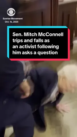 Senator Mitch McConnell (R-KY) tripped and fell in Russell basement in the U.S. Capitol as an activist was walking with him asking a question. A spokesperson for McConnell’s office, Stephanie Penn, told Storyful that the senator was “all good” after the fall and “went on to vote” on federal funding resolutions in the Capitol. #mitchmcconnell #capitol #mcconnell #politics 