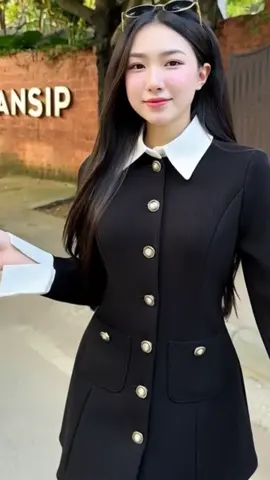 ( Tặng Kèm Quần Bảo Hộ) Set Váy Sơ Mi Cổ Vest Phối Trắng Cúc Đồng Dáng Xoè Nhẹ nhàng #thoitrangnu #goiyphoido #moingaymotoutfit #fyp #xuhuong 