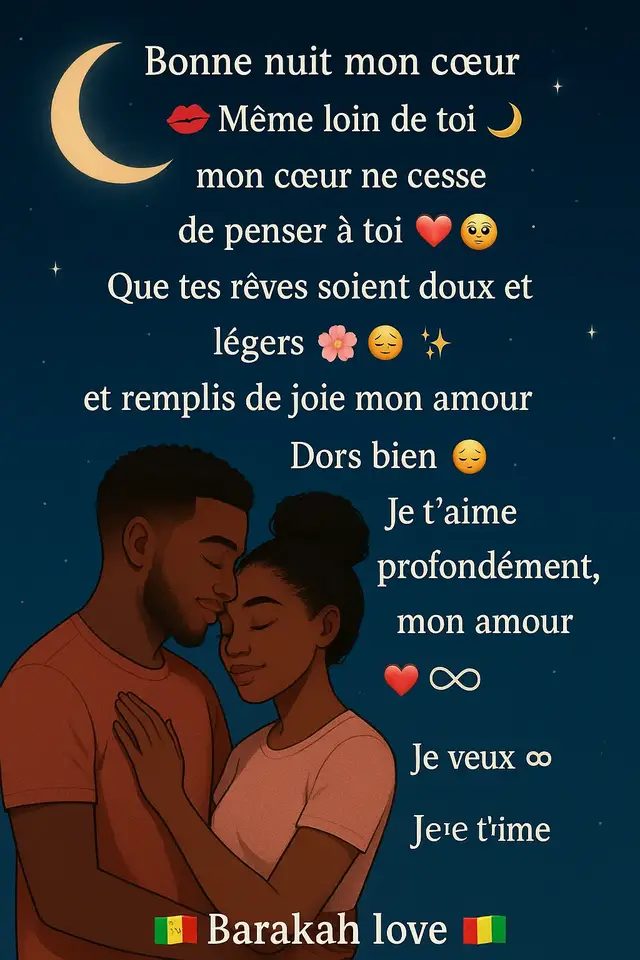 Bonne nuit à l’amour de ma vie 🌙💋 Même loin, mon cœur bat pour toi ❤️‍🔥💭 #amour #couple #bonnenuit #Love #barakahlove 