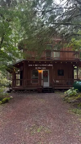 We need this🤍 Airbnb link in our bio! #cabin #rainyday #asmr #pnw #river 