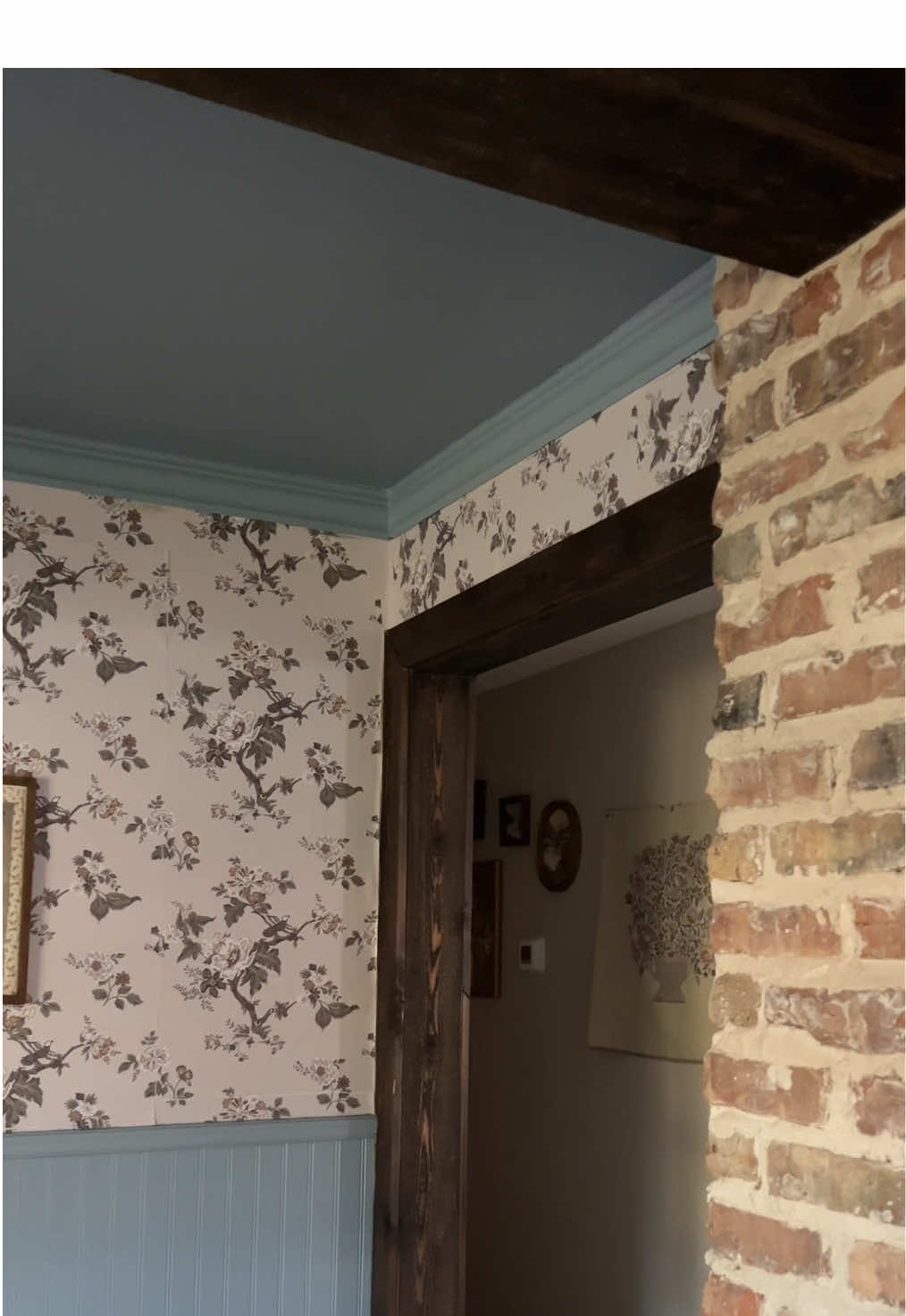 Replying to @tiktokkrose it also looks a lot darker here since it was getting dark outside but it’s still a little scary… #woodbeams #homediy #homerenovations 