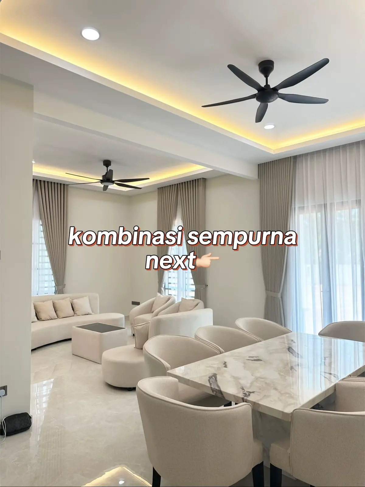 Warna lembut, lighting suam — tenang mata, tenang jiwa 🤍”#LangsirTips  #ripplefoldcurtain #fyp @jalaluddinsulaiman @Atikah Mamat Ali @Atikah curtain 2 @Mira 