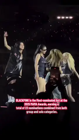 BLACKPINK is the Most-nominated Act at the 2025 MAMA Awards, earning a total of 23 nominations combined from both group and solo categories. BLACKPINK Fans’ Choice Female Best Music Video Best Dance Performance Female Group Song of the Year (JUMP) JISOO Best Female Artist Best Dance Performance Female Solo Artist of the Year Song of the Year (Earthquake) JENNIE  Best Female Artist Best Collaboration Best Music Video Best Choreography Best Dance Performance Female Solo Artist of the Year Song of the Year(Like JENNIE) Song of the Year (Zen) Song of the Year (ExtraL) ROSÉ  Best Female Artist  Best Vocal Performance  Best Collaboration Artist of the Year Song of the Year (APT) Song of the Year (Toxic Till The End)  #BLACKPINK #DEADLINE #JUMP #MAMAAWARDS #2025MAMA