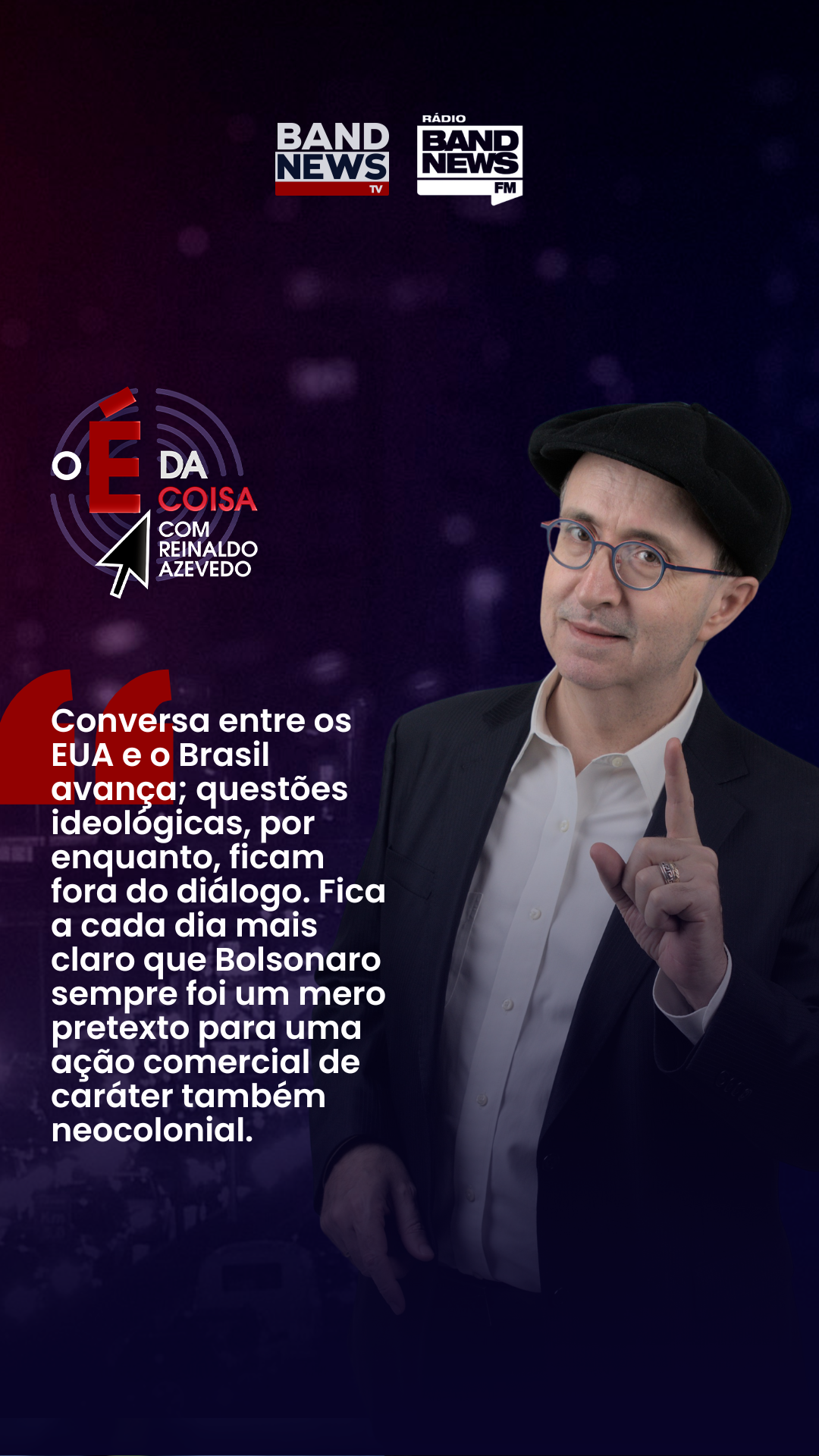 #Opinião | A reunião entre o ministro das Relações Exteriores do Brasil, Mauro Vieira, e do secretário de Estado dos EUA, Marco Rubio, ocorreu nesta quinta-feira (16) em Washington e durou cerca de uma hora e 15 minutos. As principais pautas da reunião entre os líderes eram as negociações sobre o tarifaço e as sanções americanas contra autoridades brasileiras. No #OÉdaCoisa, Reinaldo Azevedo classifica as ações americanas como comerciais e neocoloniais.