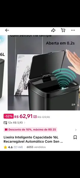 Lixeira inteligente abre automaticamente ao passar a mão sobre o sensor uma dessa você só encontra aqui no tiktokshop... #tiktokshop #lixeiras #abrir #automatico 