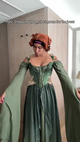 While green and white were worthy contenders, the ruffly beige spoke to my soul ✨ Which wouldst thou wear?  #renfaire #grwm #fantasycore #medieval #renfairetiktok 