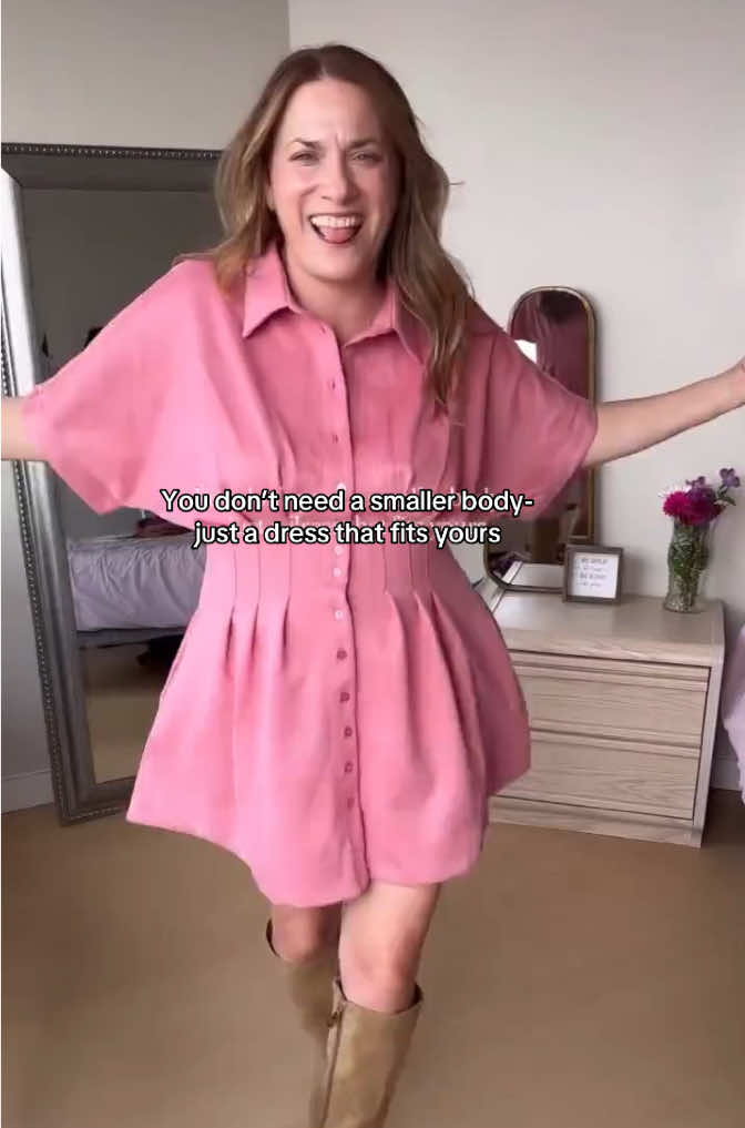 You don’t need a smaller body — just a dress that fits yours 💗 Follow me on LTK for pieces that actually move with you. #FashionForEveryBody #BodyNeutralStyle #BloatFriendlyFashion #fashionover40 