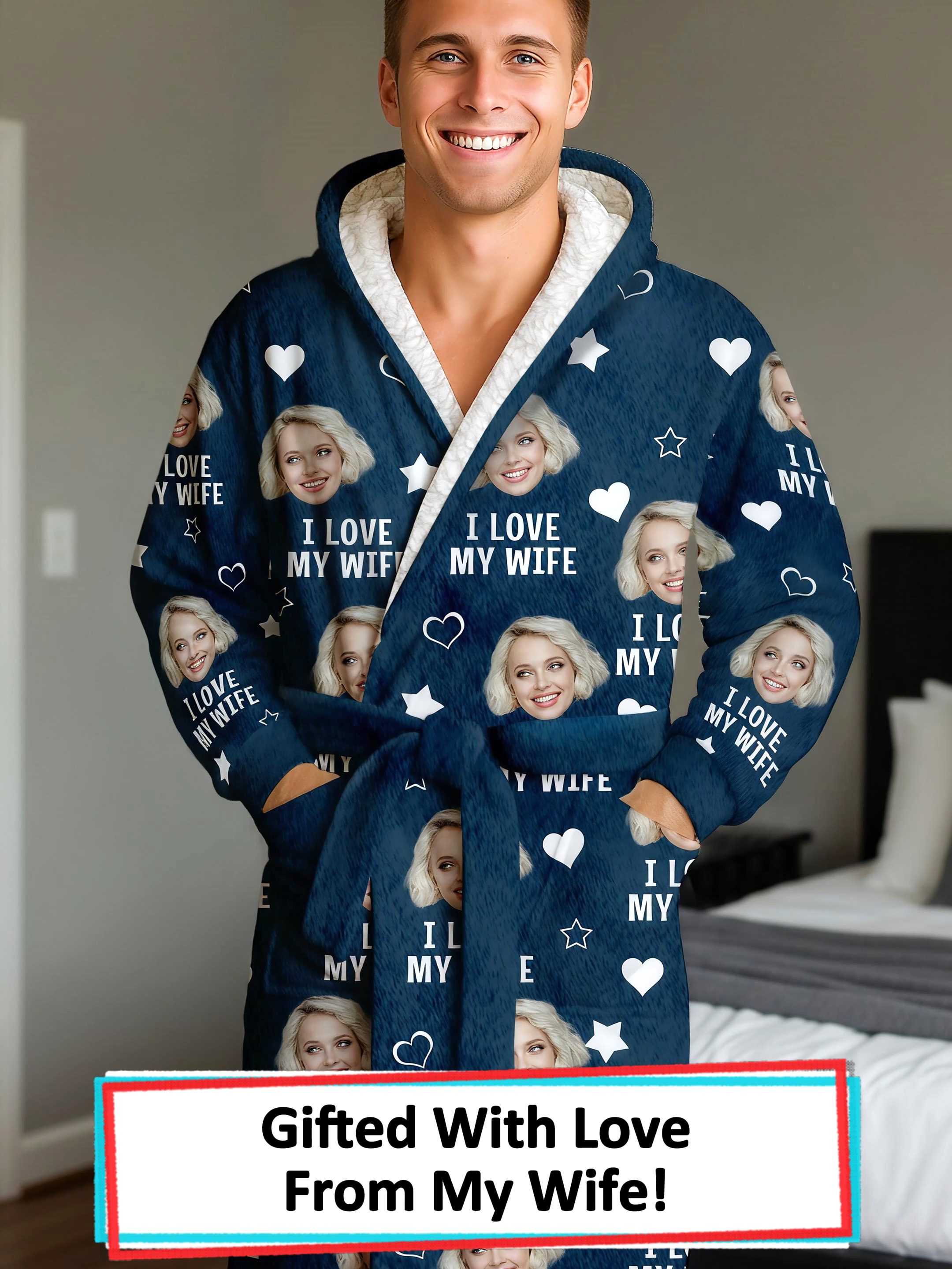 Cozy evenings made perfect with my hooded robe and her smiling face ❤️ #wanderprints #personalized #gifts #giftforhim #giftforhusband