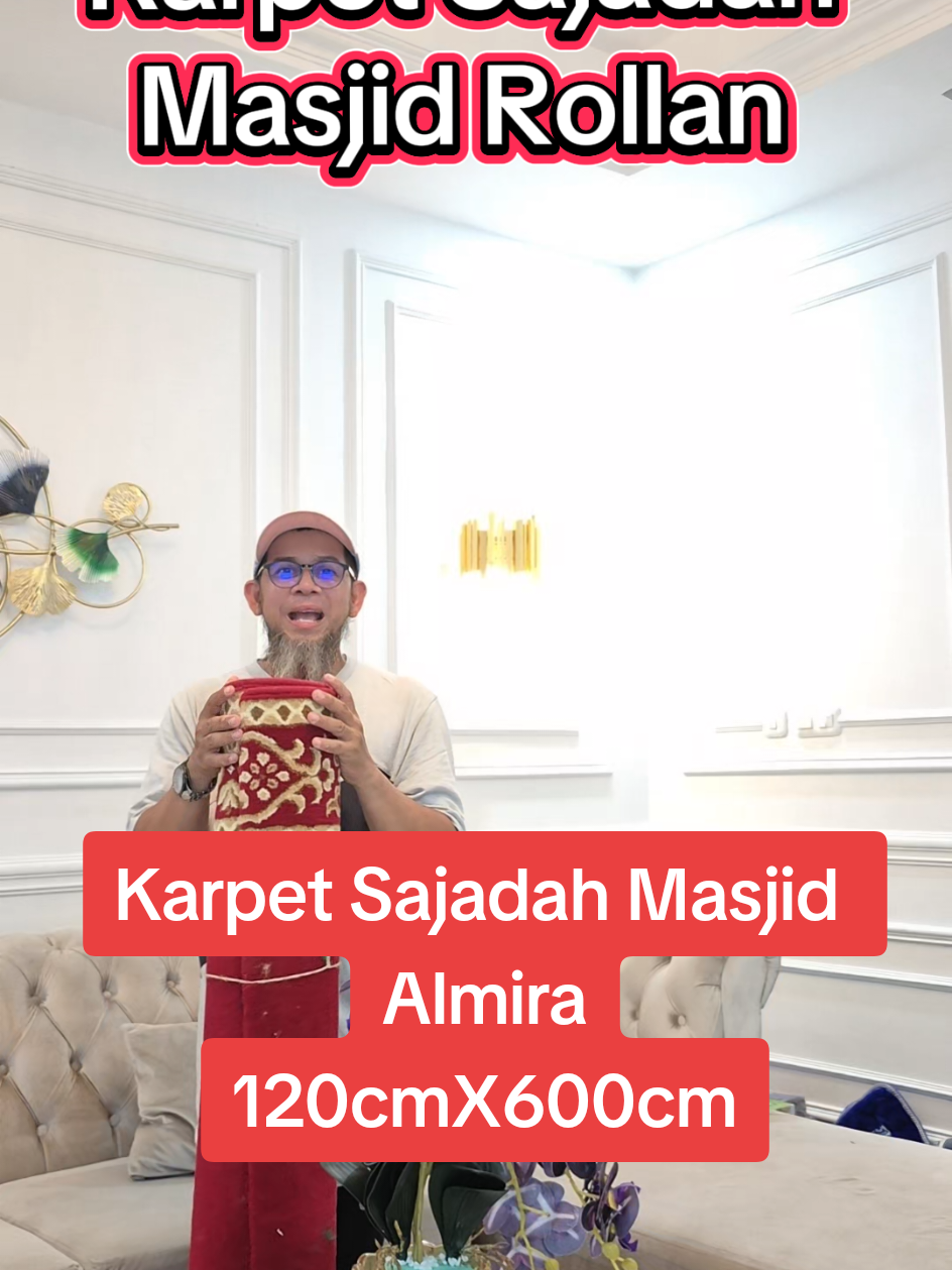 SAJADAH ALMIRA UKURAN 120x600 CM 1 ROLL UNTUK 10 ORANG karpet Sajadah yang di Design ala timur tengah.  Spesifikasi Produk : ...  1. Membuat Ibadah Terasa lebih nyaman.  2. Bahan yang tebal membuat lebih nyaman digunak  3. Tersedia banyak pilihan warna, ukuran, dan motif » selalu update dengan selera masa kini  4. Berbahan Polypropylene  5. Tahan lama, anti static, dan bisa dicuci  SEGERA pesan sebelum kehabisan bila berminat waktu diskusi kami dari jam 08.00-17.00 Pengiriman : - Transaksi sebelum pkl 15.00 wib, maka 9056 akan dikirim pada hari yg sama jika tidak ada kendala apapun. Kecuali hari Sabtu & Minggu.  #KarpetMasjidMeteran #KarpetMasjid #KarpetMasjidMurah #KarpetMasjidPremium #KarpetMasjidElegan